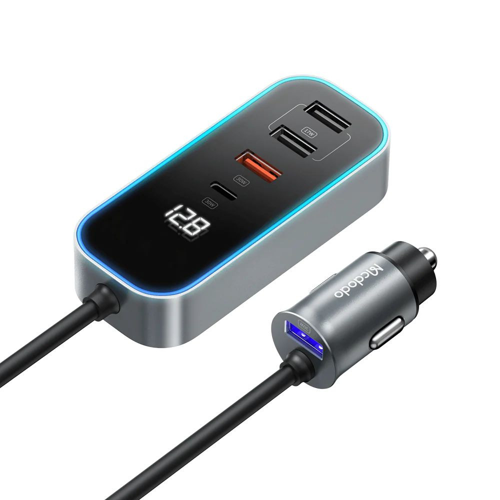 Mcdodo 107W Digital Display Car Charger 5 Ports with 1.5m Cable (4 USB A +1 Type-C)